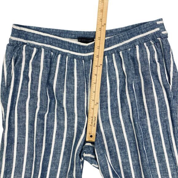 Ashley Stewart Wide Leg Capri Pants Blue Linen Baggy Nautical Beach Lagen Look - Picture 10 of 13